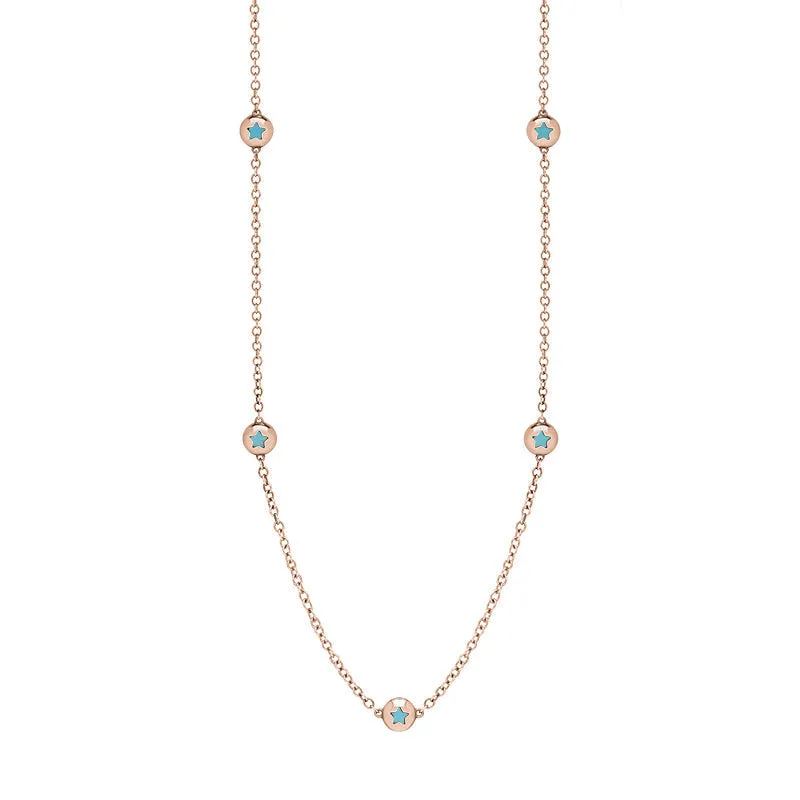 9ct Rose Gold Turquoise Star Link Disc Chain Necklace sold by Jura Watches