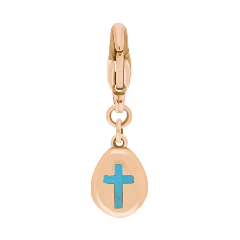 9ct Rose Gold Turquoise Pear Shaped Cross Clip Charm sold by Jura Watches