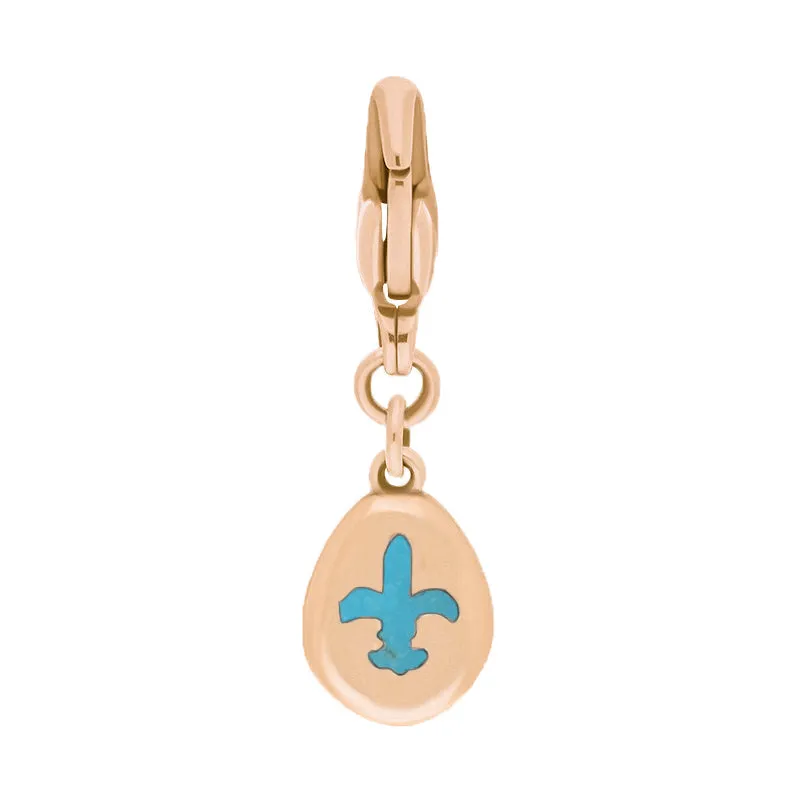 9ct Rose Gold Turquoise Pear Shaped Fleur De Lis Clip Charm sold by Jura Watches