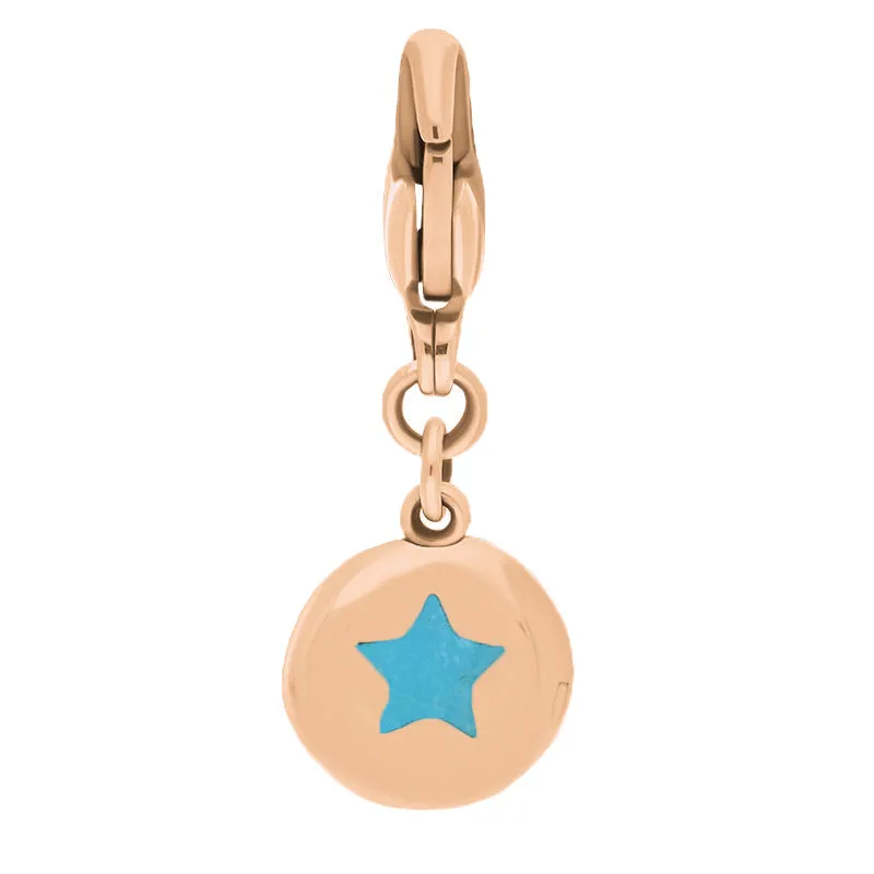 9ct Rose Gold Turquoise Round Shaped Star Clip Charm sold by Jura Watches