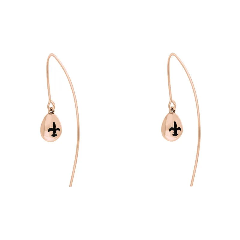 18ct Rose Gold Whitby Jet Fleur De Lis Disc Drop Earrings sold by Jura Watches