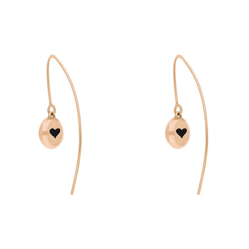 18ct Rose Gold Whitby Jet Heart Disc Drop Earrings made by Jura Watches