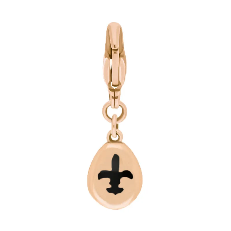 18ct Rose Gold Whitby Jet Pear Shaped Fleur De Lis Clip Charm sold by Jura Watches
