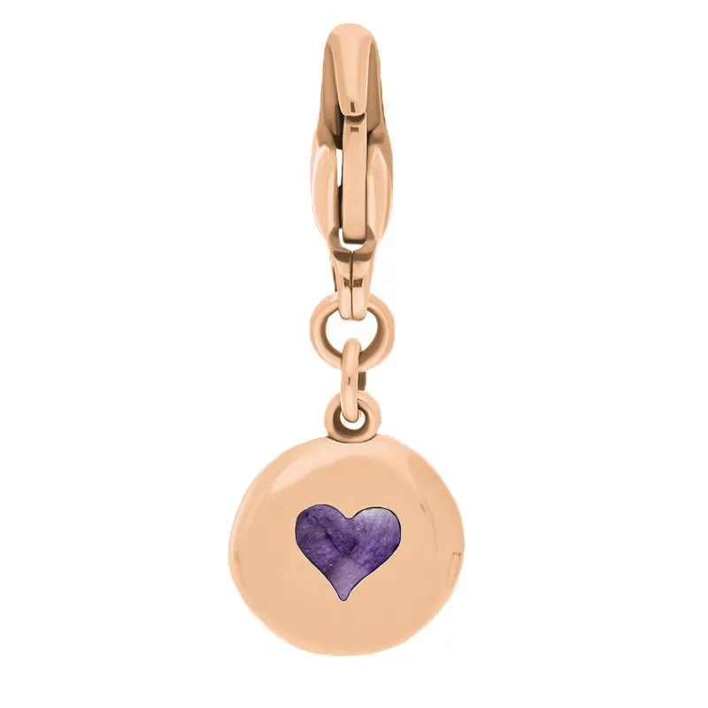 18ct Rose Gold Blue John Round Shaped Heart Clip Charm sold by Jura Watches
