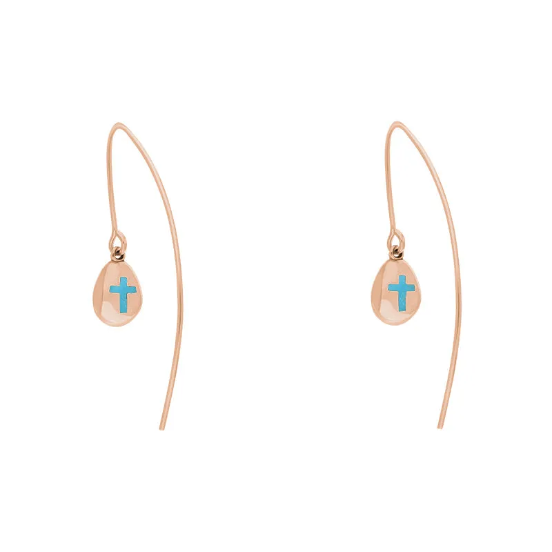 18ct Rose Gold Turquoise Cross Disc Drop Earrings sold by Jura Watches