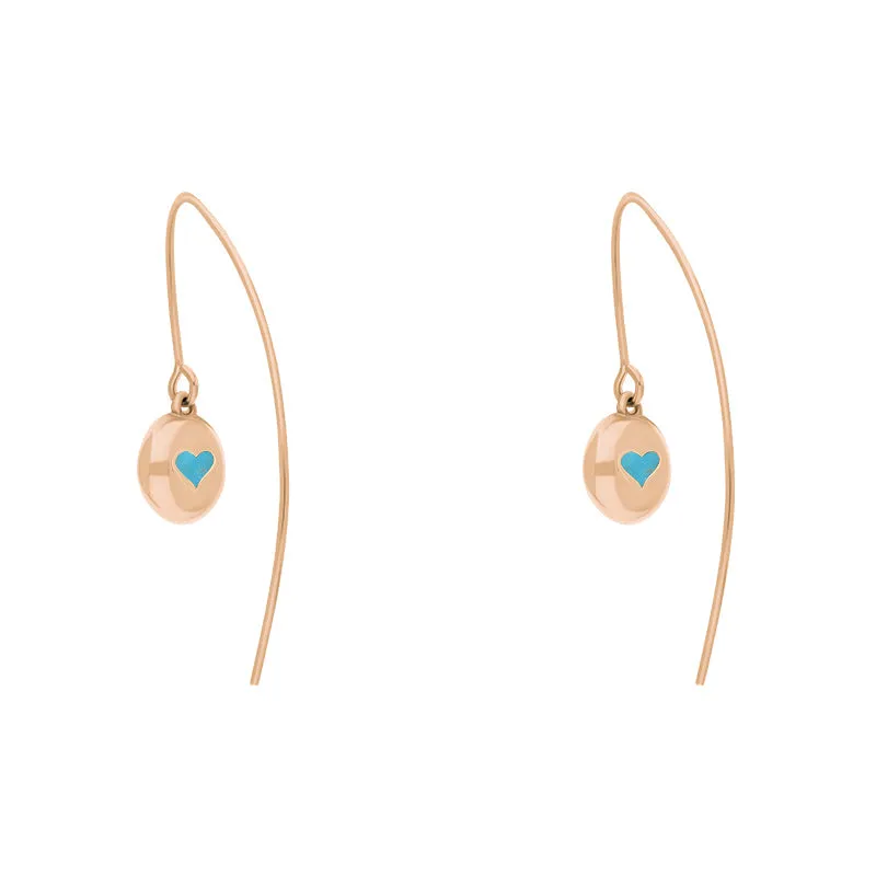 18ct Rose Gold Turquoise Heart Disc Drop Earrings sold by Jura Watches