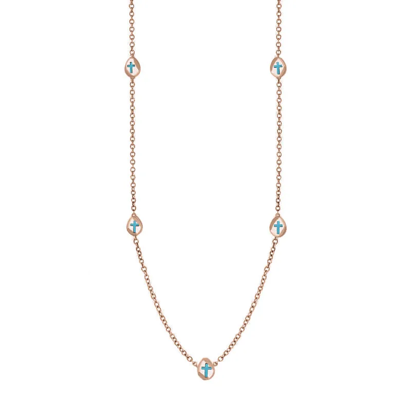 18ct Rose Gold Turquoise Cross Link Disc Chain Necklace sold by Jura Watches