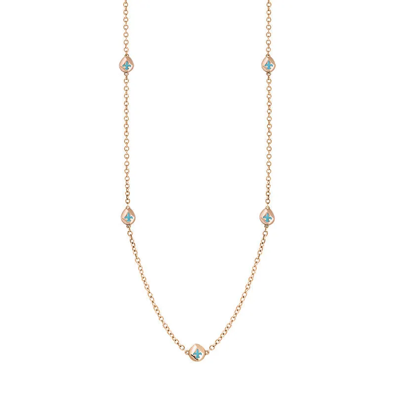 18ct Rose Gold Turquoise Fleur De Lis Link Disc Chain Necklace sold by Jura Watches