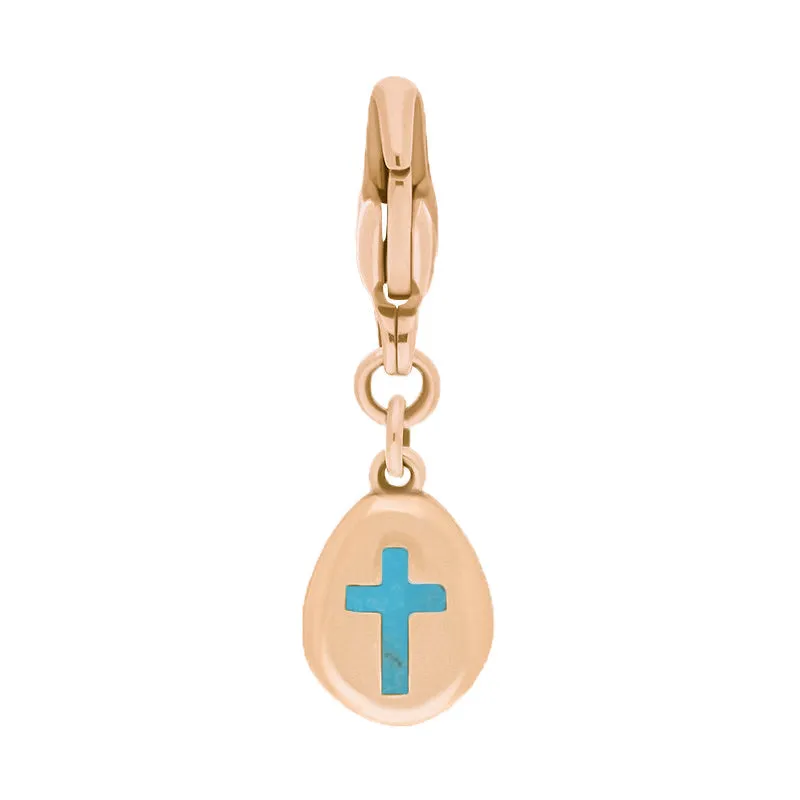 18ct Rose Gold Turquoise Pear Shaped Cross Clip Charm sold by Jura Watches