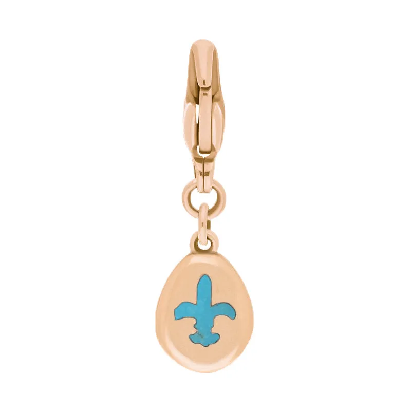 18ct Rose Gold Turquoise Pear Shaped Fleur De Lis Clip Charm sold by Jura Watches