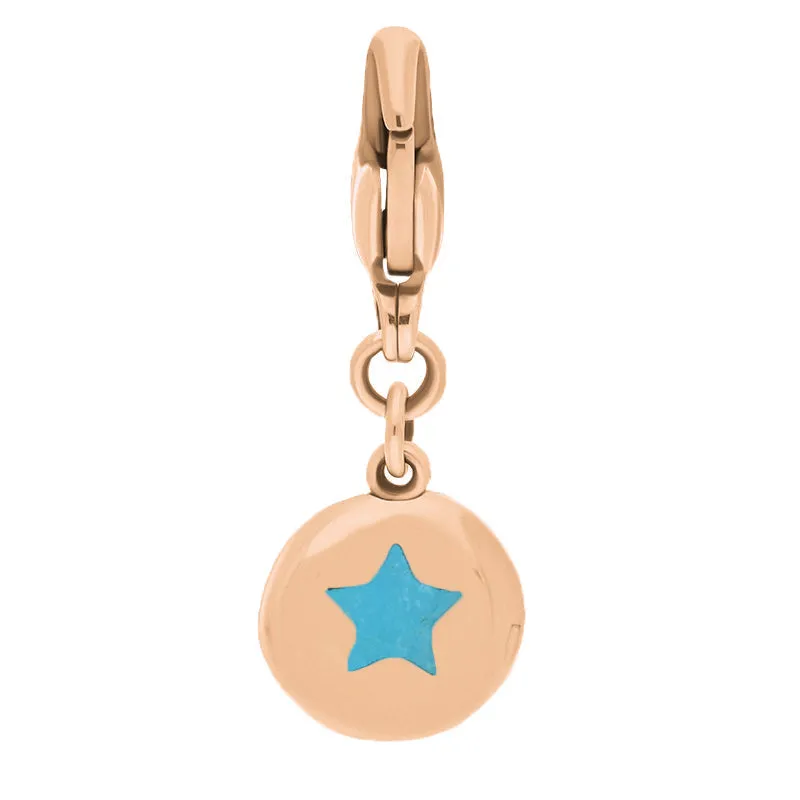 18ct Rose Gold Turquoise Round Shaped Star Clip Charm sold by Jura Watches