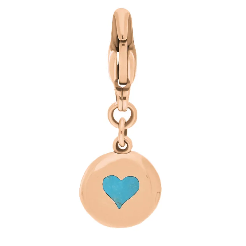 18ct Rose Gold Turquoise Round Shaped Heart Clip Charm sold by Jura Watches