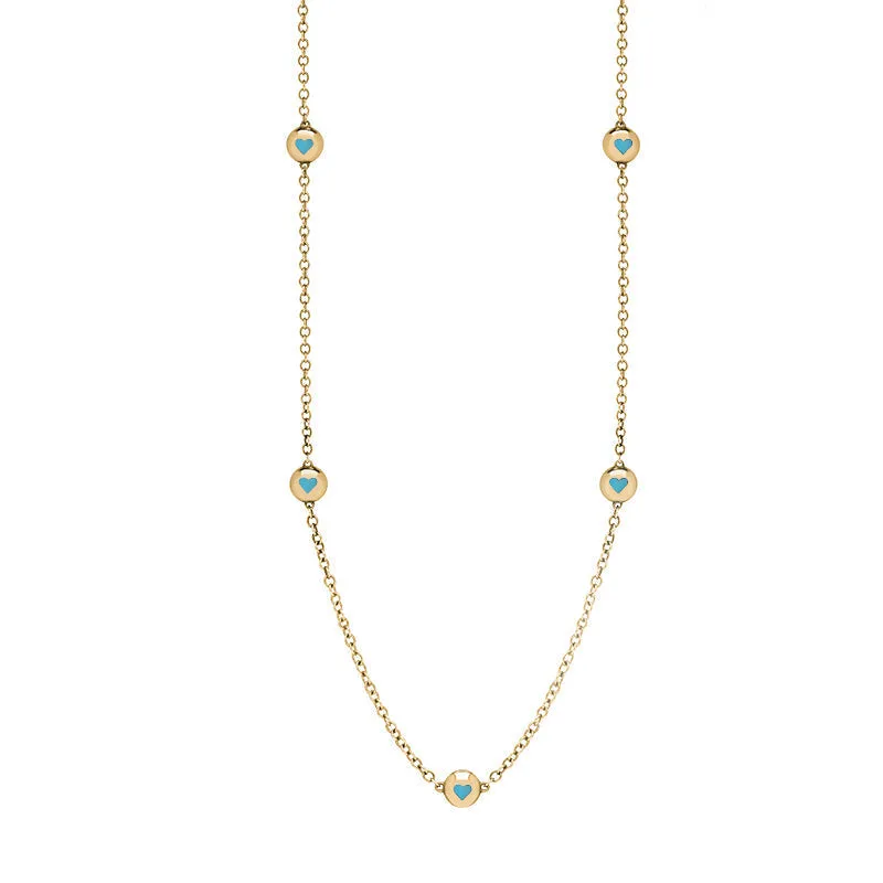 18ct Yellow Gold Turquoise Heart Link Disc Chain Necklace sold by Jura Watches
