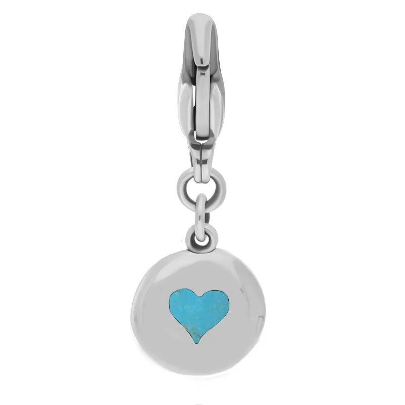 Sterling Silver Turquoise Round Shaped Heart Clip Charm sold by Jura Watches
