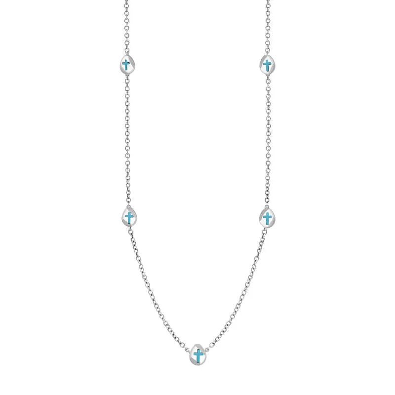 Sterling Silver Turquoise Cross Link Disc Chain Necklace sold by Jura Watches