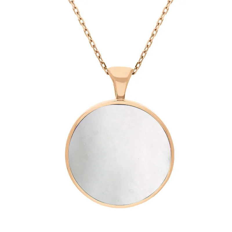18ct Rose Gold Whitby Jet Mother Of Pearl Large Double Sided Round Fob Necklace sold by Jura Watches