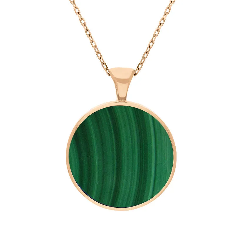 9ct Rose Gold Whitby Jet Malachite Large Double Sided Round Fob Necklace sold by Jura Watches