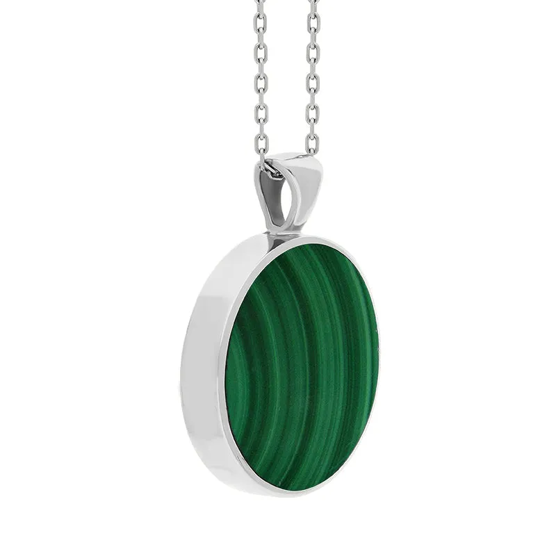 18ct White Gold Whitby Jet Malachite Large Double Sided Round Fob Necklace sold by Jura Watches product image thumbnail 3