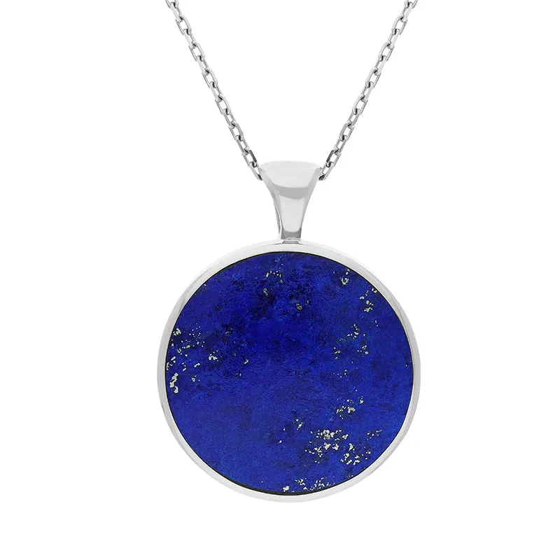 18ct White Gold Whitby Jet Lapis Lazuli Large Double Sided Round Fob Necklace sold by Jura Watches
