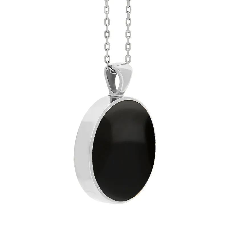 9ct White Gold Whitby Jet Mother Of Pearl Large Double Sided Round Fob Necklace sold by Jura Watches product image thumbnail 3
