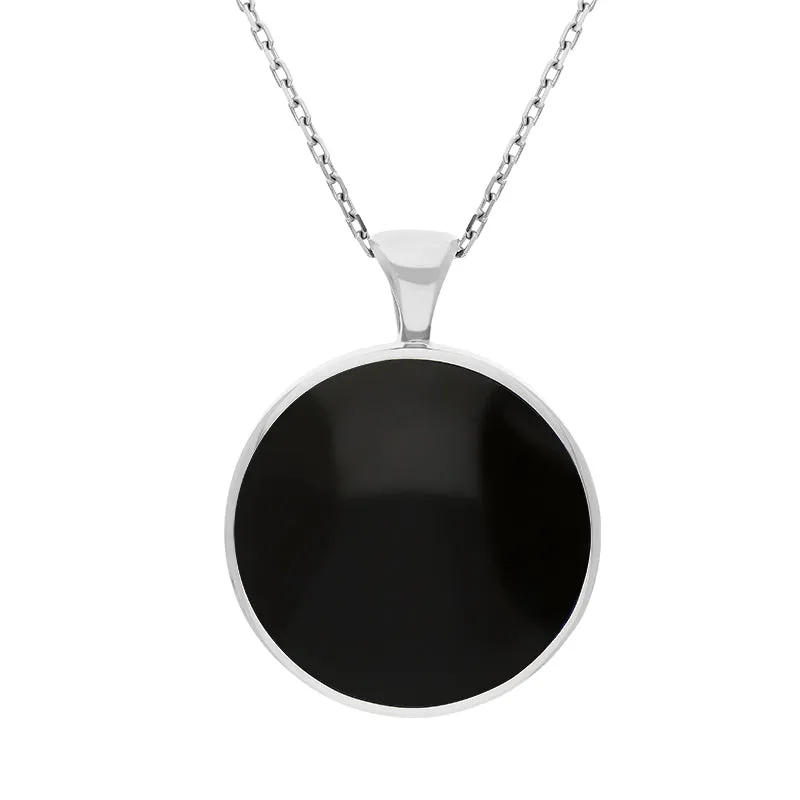 9ct White Gold Whitby Jet Mother Of Pearl Large Double Sided Round Fob Necklace sold by Jura Watches product image thumbnail 2