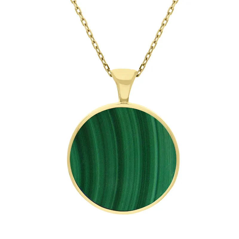 18ct Yellow Gold Whitby Jet Malachite Large Double Sided Round Fob Necklace sold by Jura Watches