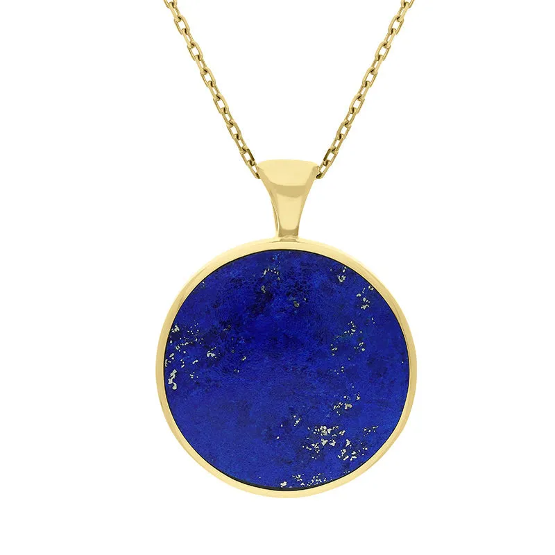 18ct Yellow Gold Whitby Jet Lapis Lazuli Large Double Sided Round Fob Necklace sold by Jura Watches