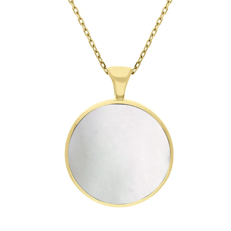 18ct Yellow Gold Whitby Jet Mother Of Pearl Double Sided Round Fob Necklace sold by Jura Watches