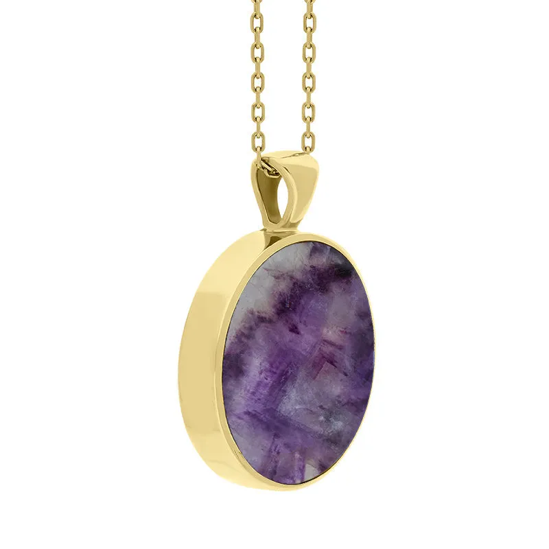 9ct Yellow Gold Blue John Mother Of Pearl Large Double Sided Round Fob Necklace sold by Jura Watches product image thumbnail 3