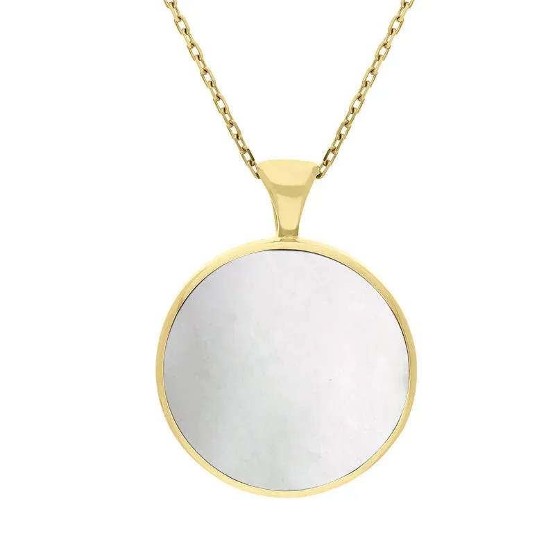 9ct Yellow Gold Whitby Jet Mother Of Pearl Large Double Sided Round Fob Necklace sold by Jura Watches
