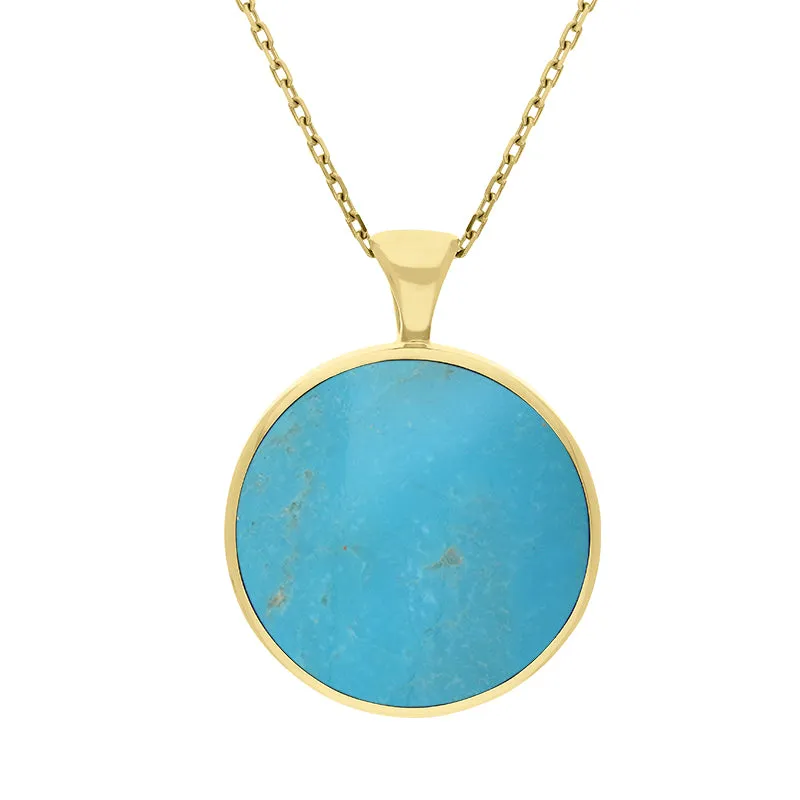 9ct Yellow Gold Whitby Jet Turquoise Large Double Sided Round Fob Necklace sold by Jura Watches
