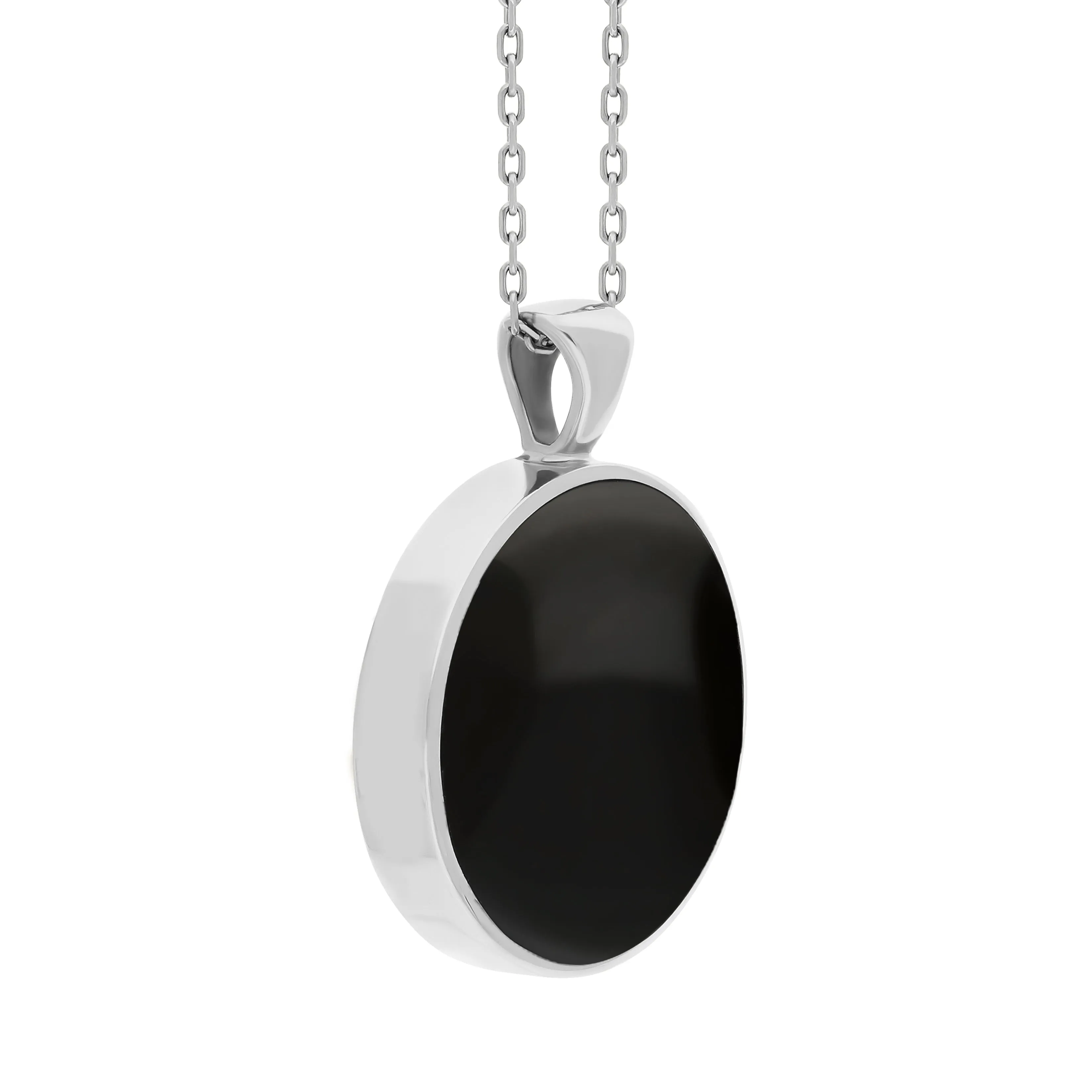 Sterling Silver Blue John Whitby Jet Large Double Sided Round Fob Necklace sold by Jura Watches product image thumbnail 3