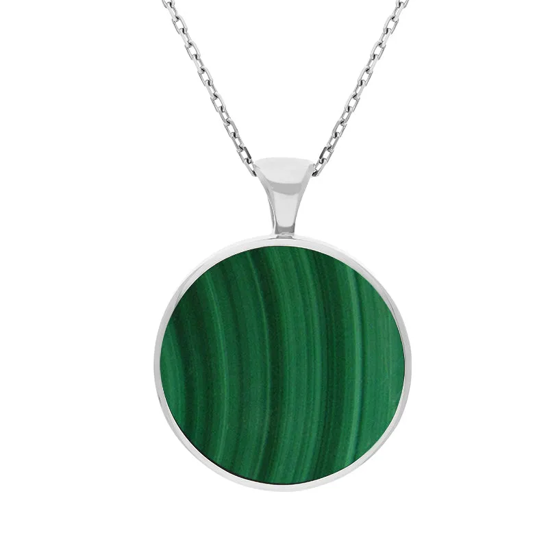 Sterling Silver Whitby Jet Malachite Large Double Sided Round Fob Necklace sold by Jura Watches