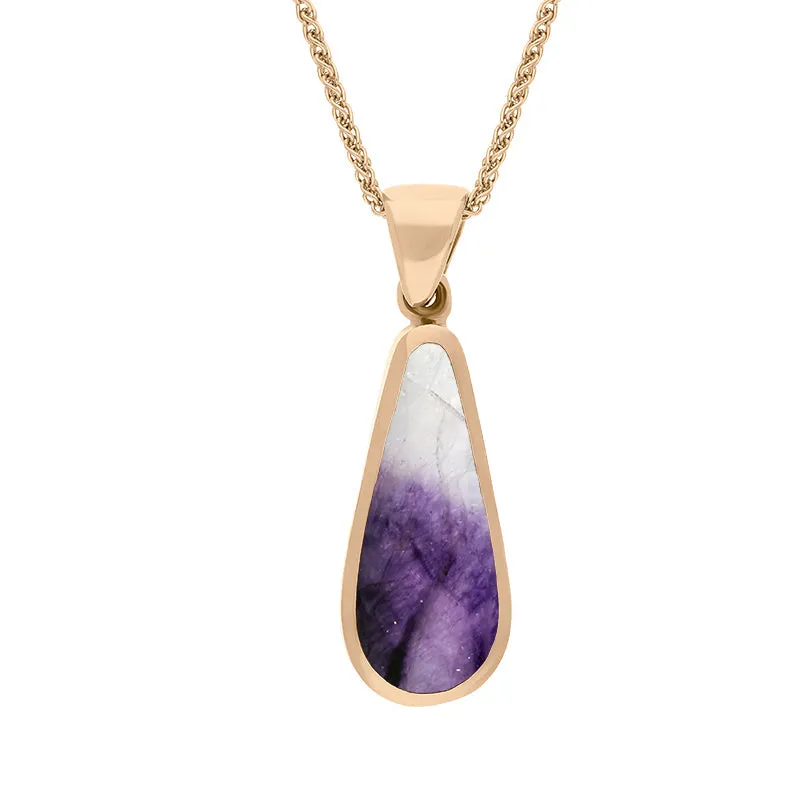 18ct Rose Gold Blue John Mother Of Pearl Small Double Sided Pear Cut Fob Necklace sold by Jura Watches