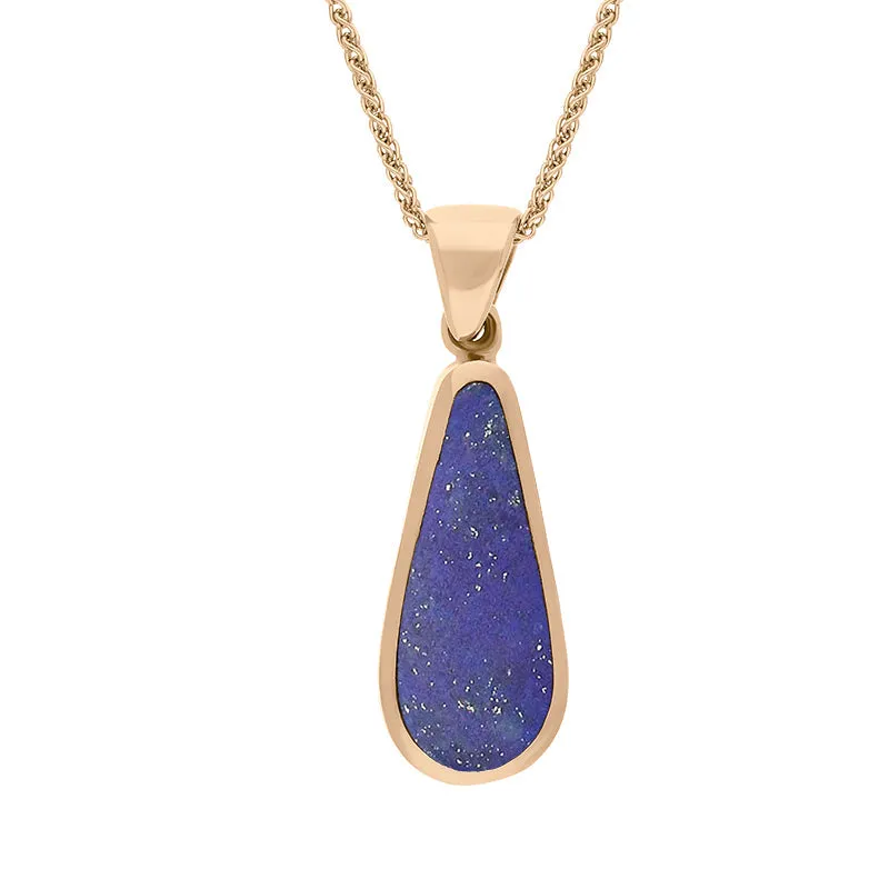 9ct Rose Gold Whitby Jet Lapis Lazuli Small Double Sided Pear Cut Fob Necklace sold by Jura Watches