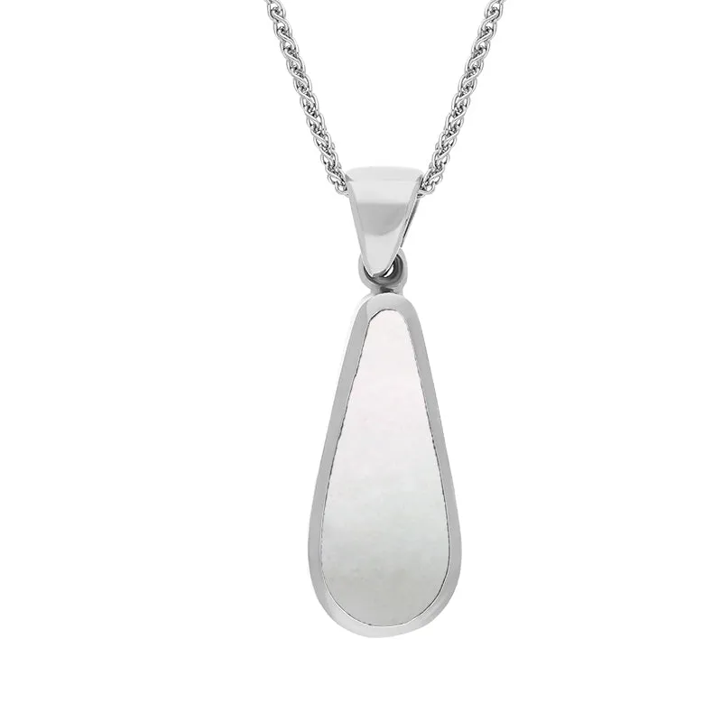 18ct White Gold Whitby Jet Mother Of Pearl Double Sided Pear Cut Fob Necklace sold by Jura Watches