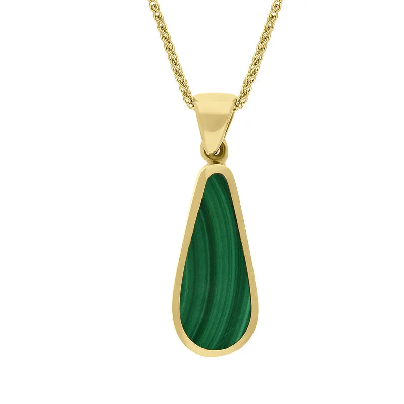 18ct Yellow Gold Whitby Jet Malachite Small Double Sided Pear Cut Fob Necklace made by Jura Watches