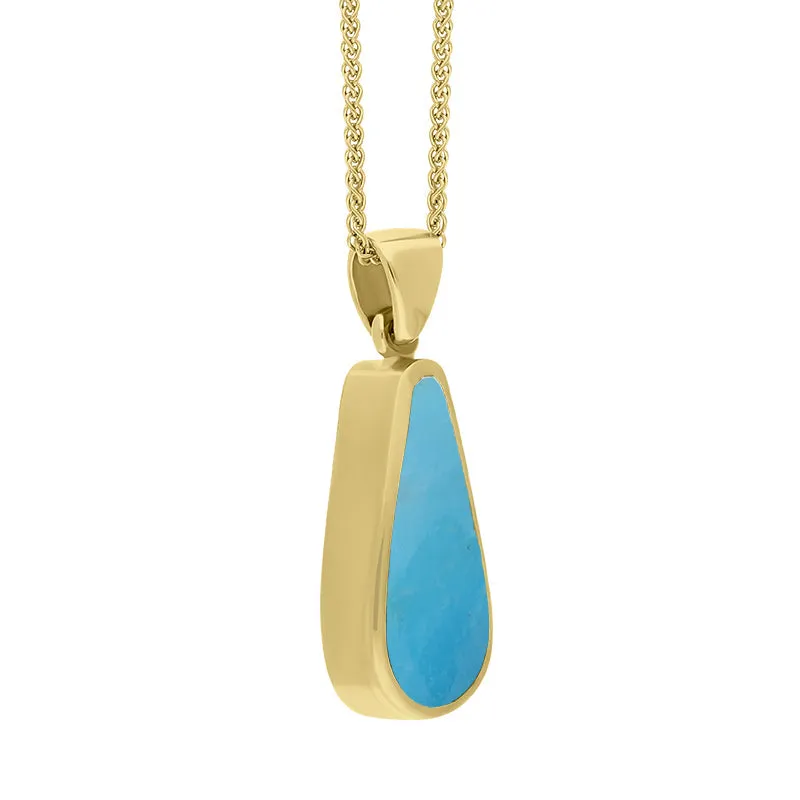18ct Yellow Gold Whitby Jet Turquoise Small Double Sided Pear Cut Fob Necklace sold by Jura Watches product image thumbnail 3