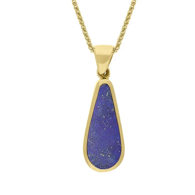 9ct Yellow Gold Whitby Jet Lapis Lazuli Small Double Sided Pear Cut Fob Necklace made by C.W. Sellors