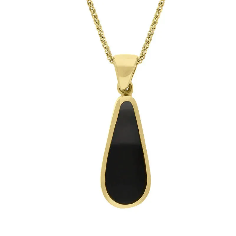 9ct Yellow Gold Whitby Jet Mother Of Pearl Small Double Sided Pear Cut Fob Necklace sold by Jura Watches product image thumbnail 2