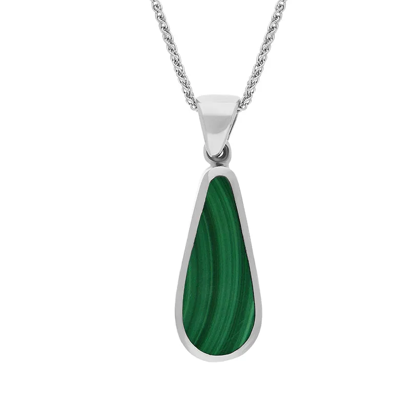 Sterling Silver Whitby Jet Malachite Small Double Sided Pear Cut Fob Necklace sold by Jura Watches