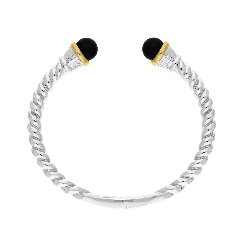Sterling Silver Whitby Jet Bead Hinged Torc Twist Bangle sold by Jura Watches product image thumbnail 2