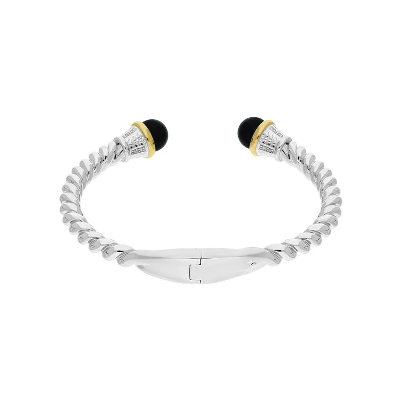 Sterling Silver Whitby Jet Bead Hinged Torc Twist Bangle sold by Jura Watches product image thumbnail 3