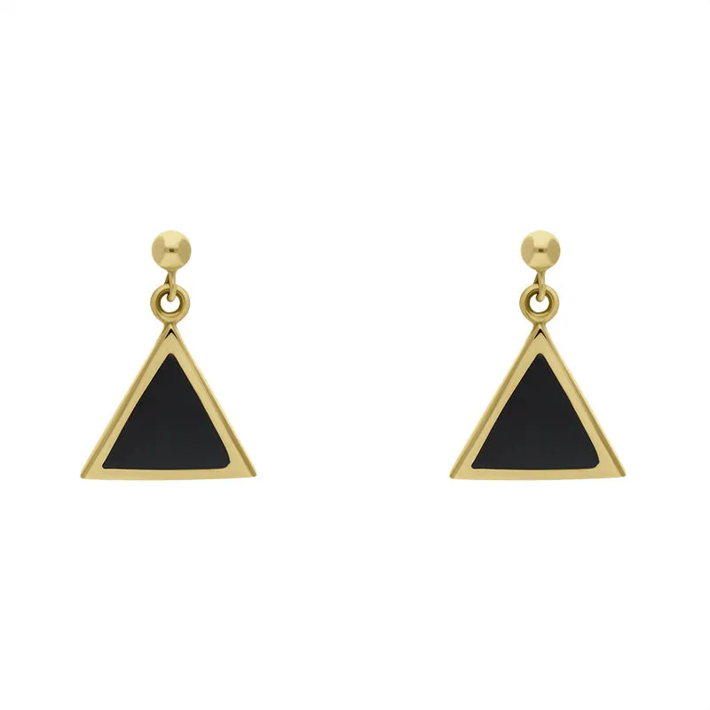 9ct Yellow Gold Whitby Jet Triangle Drop Earrings D sold by Jura Watches