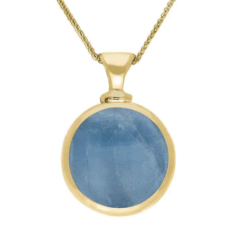 9ct Yellow Gold Whitby Jet Aquamarine Double Sided Round Dinky Fob Necklace sold by Jura Watches