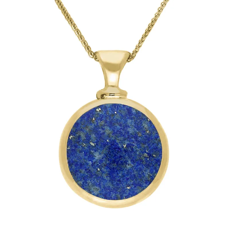 9ct Yellow Gold Whitby Jet Lapis Lazuli Double Sided Round Dinky Fob Necklace sold by Jura Watches