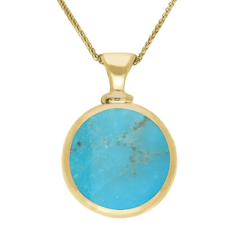 9ct Yellow Gold Whitby Jet Turquoise Double Sided Round Dinky Fob Necklace sold by Jura Watches