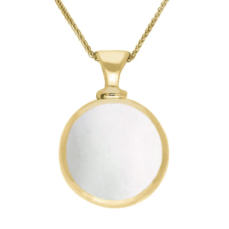 9ct Yellow Gold Whitby Jet Mother Of Pearl Double Sided Round Dinky Fob Necklace sold by Jura Watches