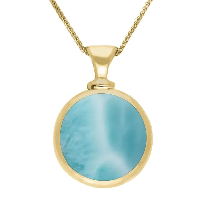 18ct Yellow Gold Whitby Jet Larimar Double Sided Round Dinky Fob Necklace sold by Jura Watches