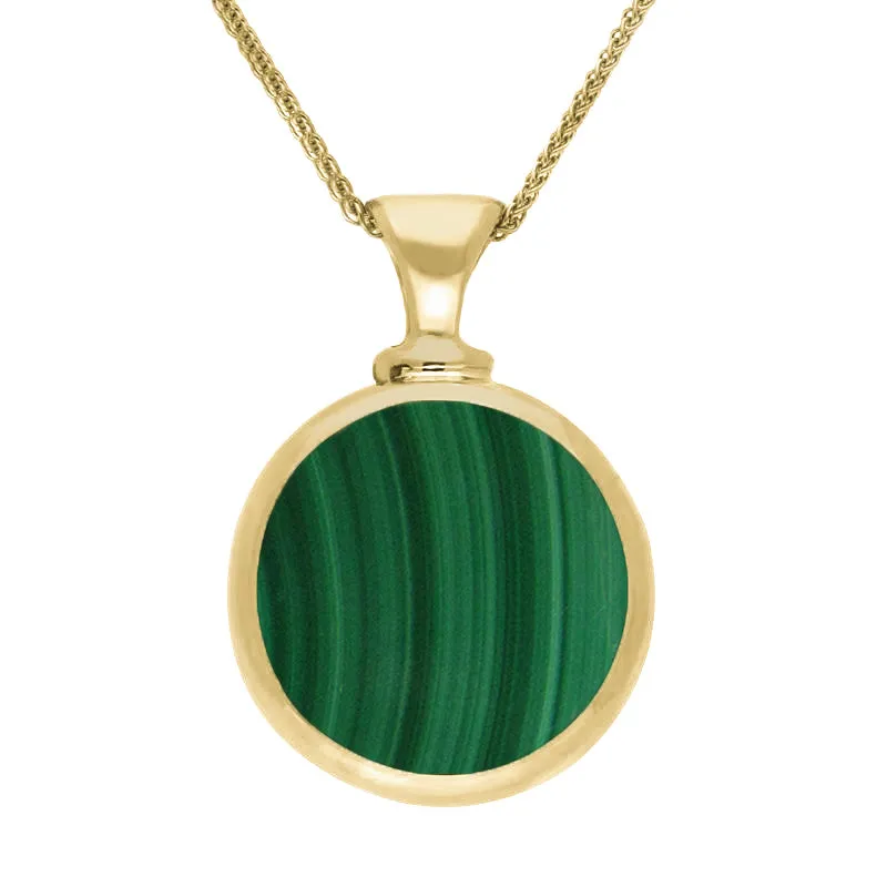 18ct Yellow Gold Whitby Jet Malachite Double Sided Round Dinky Fob Necklace sold by Jura Watches